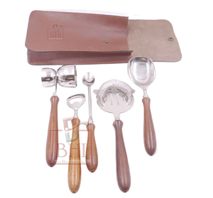 Ensemble de couverts en acier inoxydable avec poignée en bois pour décor de table de service avec porte-panier en bois avec pochette en cuir - Product Image 3