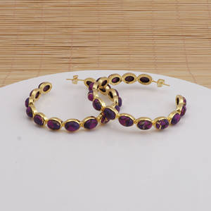 Pendientes de aro de declaración de diseño de forma ovalada de lujo turquesa Mohave de Jade púrpura para mujer pendientes de joyería de moda Mohave - Product Image 4