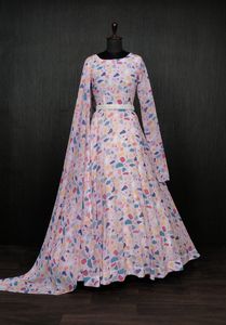 Faux Georgette <b>Indian</b> & Pakistani Clothing With Unique Flower Print Pure <b>Fabric</b> Georgette Gown for Any Occasions - Product Image 2