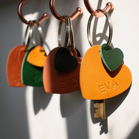 Porte-clés coeur personnalisé fait main véritable Porte-clés cuir Saffiano tendance Porte-clés coeur personnalisé en boîte