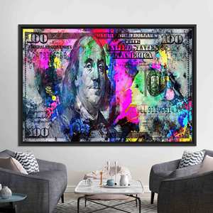 Benjamin Franklin Canvas Print: Colorful Dollar Bill Office Wall Art,BLACK FRAMED CANVAS - Product Image 1