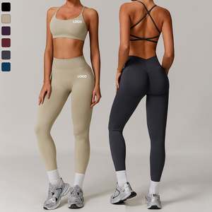 Premium Quality Backless Bra with Coaster High Waist Breathable Fitness Pants 2 Piece Yoga Gym Set for Women Activewear Outfit.