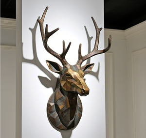 تمثال رأس غزال ذهبي من البرونز بتقنية الصب، منحوتة بتصميم ملائكي للديكور الجداري، قطعة فنية للجمع وهدية للعطلات - Product Image 4