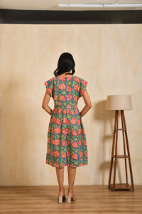 Robe mi-longue en coton pour femmes, imprimé à la main, robe à manches courtes, fournisseur de vêtements pour femmes en Inde, production OEM - Product Image 3