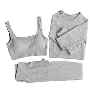 ชุดโยคะไนลอน-สแปนเด็กซ์2ชิ้นชุดโยคะแขนยาวเปลือยหลังยกสะโพกแห้งเร็ว - Product Image 1