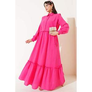 Side Tie Chaleco Cintura Elástico Vestido Fucsia - Product Image 3