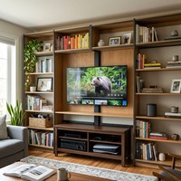 Meuble TV mural moderne et minimaliste en bois massif, centre de divertissement modulaire personnalisé, grande capacité, respectueux de l'environnement, pour salon