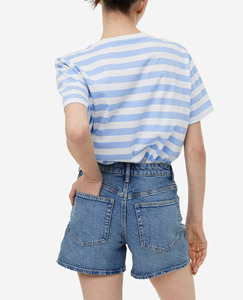 Camisetas sin mangas de manga corta, Túnica holgada básica, camisetas de manga de murciélago con patrón de rayas, camiseta informal con bolsillo para mujer, Top corto de verano - Product Image 4