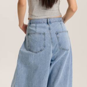 Vaqueros anchos <span class=keywords><strong>de</strong></span> mezclilla azul claro <span class=keywords><strong>para</strong></span> mujer, <span class=keywords><strong>de</strong></span> tiro medio, corte holgado, estilo vintage, a la moda, streetwear, <span class=keywords><strong>pantalones</strong></span> <span class=keywords><strong>con</strong></span> lavado a la piedra oscuro - Product Image 4