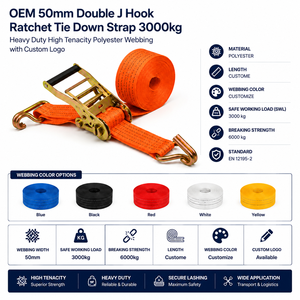 Correa de Amarre con Gancho Doble J de 50 mm OEM, 3000 kg, Cinta de Poliéster de Alta Resistencia con Logotipo Personalizado - Product Image 2