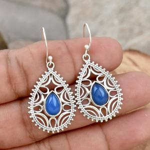 Boucles d'oreilles pour filles Aqua Calcedony Classic 925 Sterling Silver Natural Gemstone Handmade Fine Silver Jewelry 925 Stamp Jewelry - Product Image 3