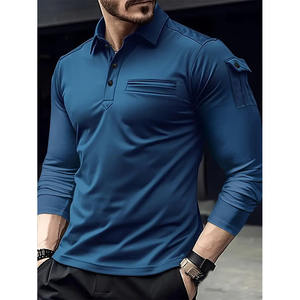 Long Sleeve <b>Muscle</b> Fit Polo <b>Shirt</b> With Arm Pockets And Epaulet Design For Men Spring Autumn Polo <b>Shirt</b> - Product Image 6
