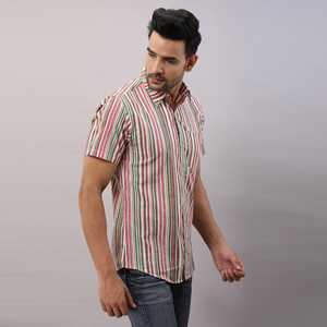 Chemise décontractée à rayures en coton pour homme Chemise boutonnée multicolore Tailles régulières à simple boutonnage Tissu XL régulier emballé - Product Image 4