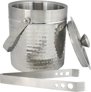 Cubo de hielo grande de acero inoxidable martillado de doble pared, diseño rústico, volumen de 2 cuartos de galón para regalo de enfriador de vino o uso doméstico - Product Image 1