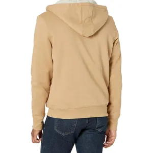 Men's Beige <b>Sherpa</b> <b>Lined</b> Hooded Zip Up Sweatshirt Regular Fit Casual Fleece Hoodie With Front Pockets Autumn Winter Wear 2027 - Product Image 2