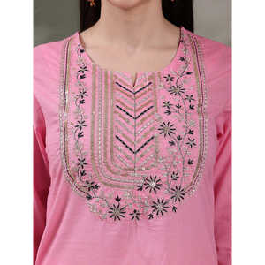 Kurta Recta Bordada de Algodón Puro para Mujer con Pantalones y Dupatta, Estilo Pakistaní, Ropa Étnica India para Diversas Ocasiones - Product Image 6