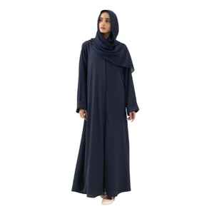 Abaya longue à manches longues pour femmes, modeste, islamique, anti-rides, en tissu georgette/nida fait à la main, avec franges perlées, été, Eid, Dubaï, musulmane - Product Image 1