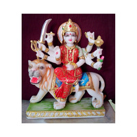 Top Classe Classique Indien Religieux Blanc Pierre Naturelle Sculpture Dieu Hindou Sculpture Durga Mata Statue En Marbre avec Saree De Couleur Rouge