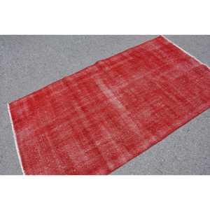 3.6x6.6 ft Rug, Vintage Turkish Accent Rug, <b>Red</b> <b>Wool</b> Rug - Product Image 2
