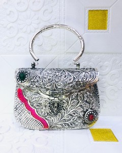 Brass Evening Wedding <b>Clutch</b> with Flap Closure and Silk Lining-Durable Foldable Portable - Product Image 2