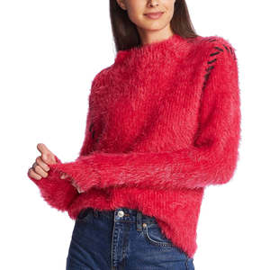 Maglione da Donna Rosa Invernale/Autunnale con Frange a Ciglia, Collo Alto, Stile Casual Y2K, Applicazioni alla Moda, Fiocco Frontale, Traspirante - Product Image 3