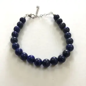 8mm Blue Lapis Lazuli Round Ball Smooth 925 Sterling Silver Beads Bracelet at Wholesale Factory Price From Manufacturer Buy Now