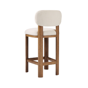 Chaise de bar moderne en teck massif avec dossier rembourré et assise capitonnée pour bar à domicile et comptoir de cuisine - Product Image 5