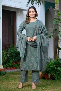 Kurta Leheriya Bordada de Algodón de Secado Rápido, Estilo Vintage Indio-Pakistaní, Larga hasta el Suelo, de Corte Holgado para Mujer, con Mangas Tres Cuartos - Product Image 3