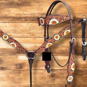 Tête de bêteau en cuir occidental léger de haute qualité, collier de poitrail respirant avec ferrures en laiton, tête de bêteau confortable - Product Image 1