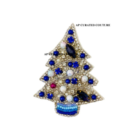 Broche de Noël de haute qualité en forme de sapin, ornée de perles et de strass bleus, faite à la main, réglable, pour femme, idéale pour les fêtes, en tissu non tissé