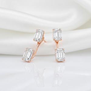 2 boucles d'oreilles en moissanite taille émeraude pour femmes, bijoux fins en argent 925, tendance, pour les fêtes, amovibles, style diamant - Product Image 6