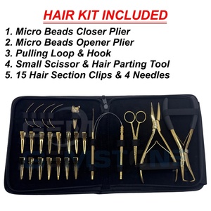 Kit d'outils pour extensions de cheveux en acier inoxydable avec pince plate de 7 pouces, pince à ouvrir, aiguilles, crochets, boucles et ciseaux - Product Image 2