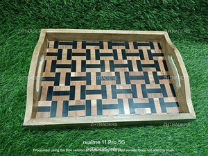 Bandeja Rectangular Grande para Servir con Incrustaciones de Resina y Hueso Elegante Bandeja Decorativa de Madera Postres Aperitivos Elegante Exhibición de Mesa - Product Image 6