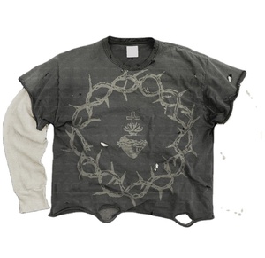 เสื้อยืดพิมพ์ลายสกรีนโลโก้แบบกำหนดเองเสื้อยืดผ้าฝ้ายวินเทจแขนวาฟเฟิลยาวสองชั้น - Product Image 1