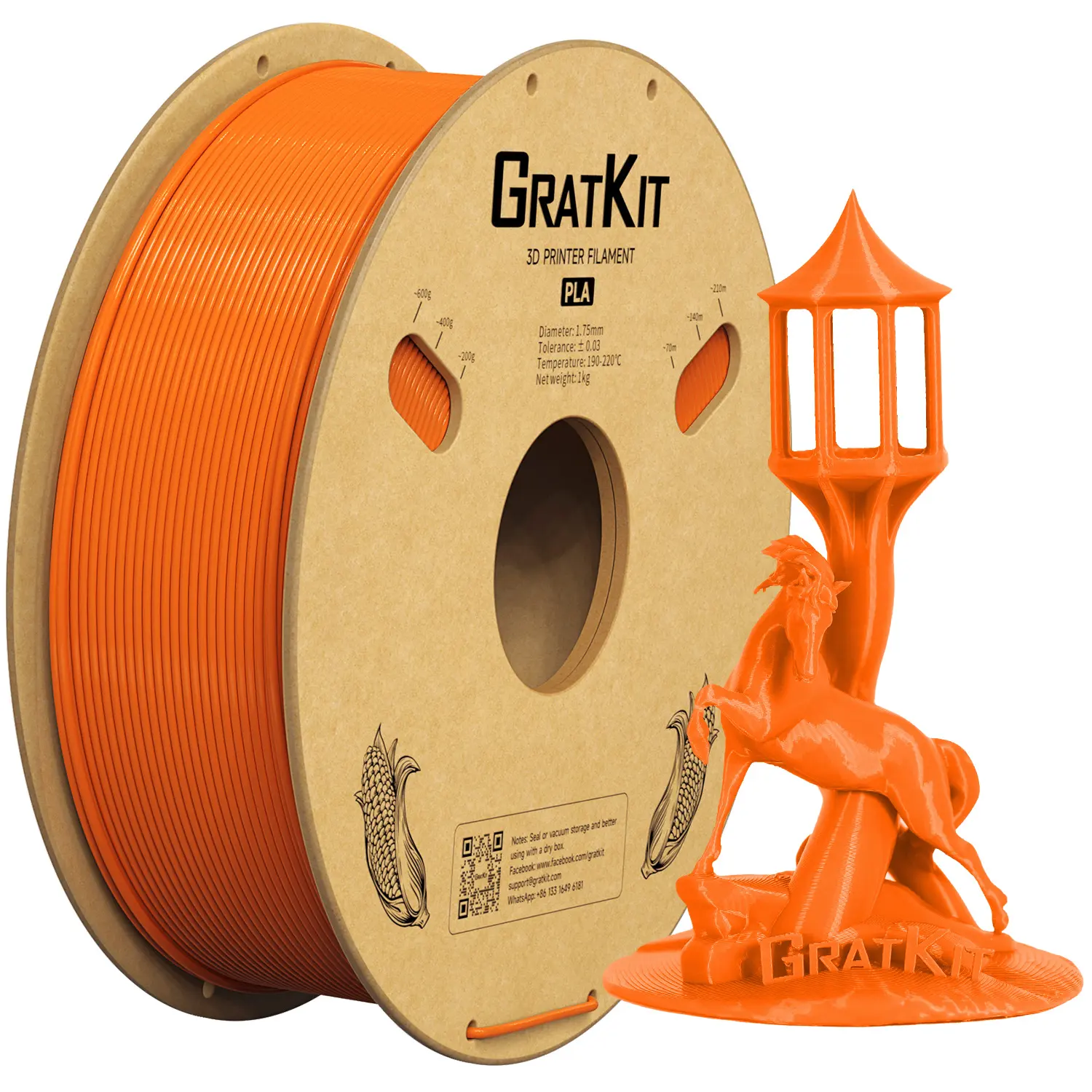 Gratkit PLA 3D printer Filament Cardboard Spool Low Density PLA | orange pla filament 1.75