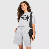 Conjunto Deportivo Casual de Verano para Mujer, 2 Piezas, 100% Algodón, Felpa Sólida Transpirable, Camiseta Corta y Pantalones Cortos, Diseño Personalizado OEM