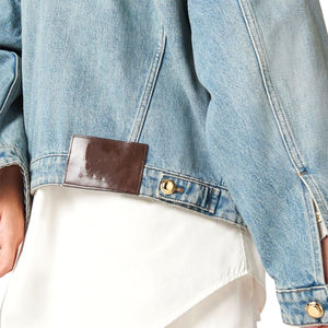 Venta al por mayor personalizado mujer Casual Tops cortos abrigo mujer azul manga larga chaquetas de mezclilla de talla grande personalizado para el servicio del OEM - Product Image 5