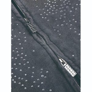 Sudadera con Capucha Corta Personalizada, Estilo Cuadrado, Tejido French Terry, Estampado Digital, Gruesa, con Pedrería, Lavado Ácido, Cierre de Cremallera - Product Image 6