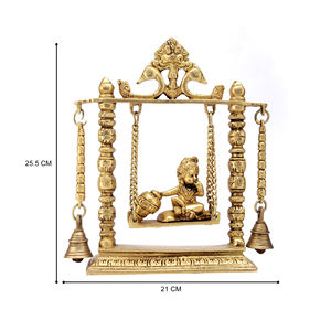 Shubham Statue assise en laiton fait à la main Lord Krishna avec Jhula (Butter Krishna) 25.5 cm de hauteur, doré - Product Image 2