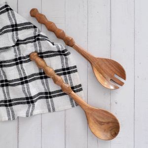 Juego de Cuchara y Tenedor para Mezclar de Madera con Diseño Impresionante y Mango Natural para Utensilios de Cocina, Juego de Servir Ensaladas para Mesa - Product Image 2