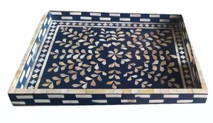 Plateau de service le plus vendu fait à la main meilleure qualité bois personnalisé couleur os incrustation luxe décor à la maison ustensiles de cuisine Artisan inde - Product Image 5