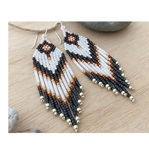 Commande personnalisée Style bohème longues boucles d'oreilles à pampilles bijoux en perles de rocaille en verre tissé à la main pour femmes pour mariage et anniversaire - Product Image 3