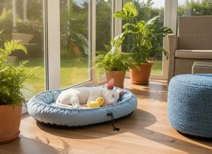Petit lit pour animaux de compagnie ovale transformable, écologique, en tissu Oxford, pour toutes les saisons, pour chats et chiens - Product Image 5