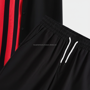 Ensemble de shorts rayés pour homme sur mesure OEM - Design rouge et noir à deux pièces, tenue streetwear d'été - Product Image 5