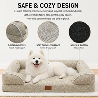 Lit pour chien et chat en chenille écologique de luxe avec base en mousse alvéolée de soutien, housse amovible et lavable pour chiens de petite/moyenne taille