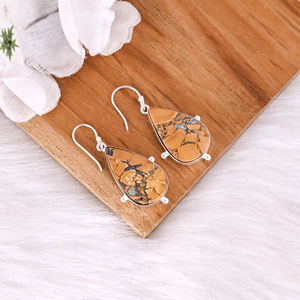 Pendientes de Plata de Ley con Incrustaciones de Jaspe Malinga, Pendientes de Moda Estilo Bohemio, Joyería Popular al por Mayor - Product Image 2