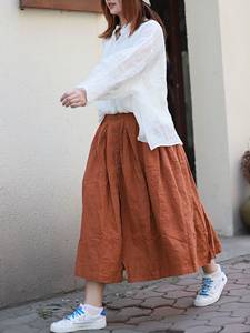 กระโปรงผ้าลินินสำหรับผู้หญิงกระโปรงแม็กซี่ทรงเอไลน์ลำลองลำลองลำลองทรงหลวมยืดหยุ่นแบบลำลองไซส์ใหญ่สำหรับฤดูร้อน - Product Image 4