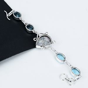 Bracelet de charme vintage en argent sterling avec topaze bleue azurite K2 pour femmes, hommes, unisexe, cadeau de Noël - Product Image 4