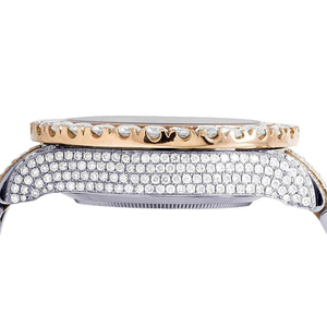 Montre-bracelet unisexe de luxe en or jaune avec cadran noir entièrement serti de strass, verre de quartz, diamant moissanite - Product Image 3