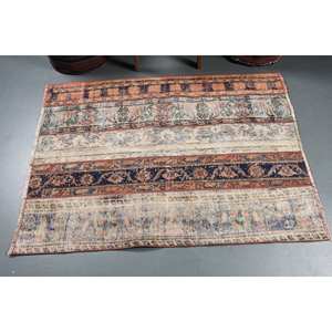 Alfombra turca a rayas de lana Beige de 3,5x4,7 pies de área grande Vintage, diseño de retales con patrón rectangular clásico para habitación de adolescentes, látex - Product Image 3